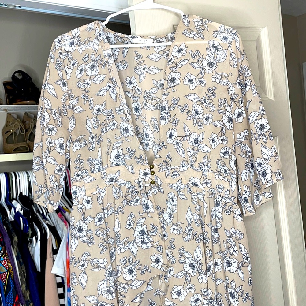 Sheer floral button up kimono